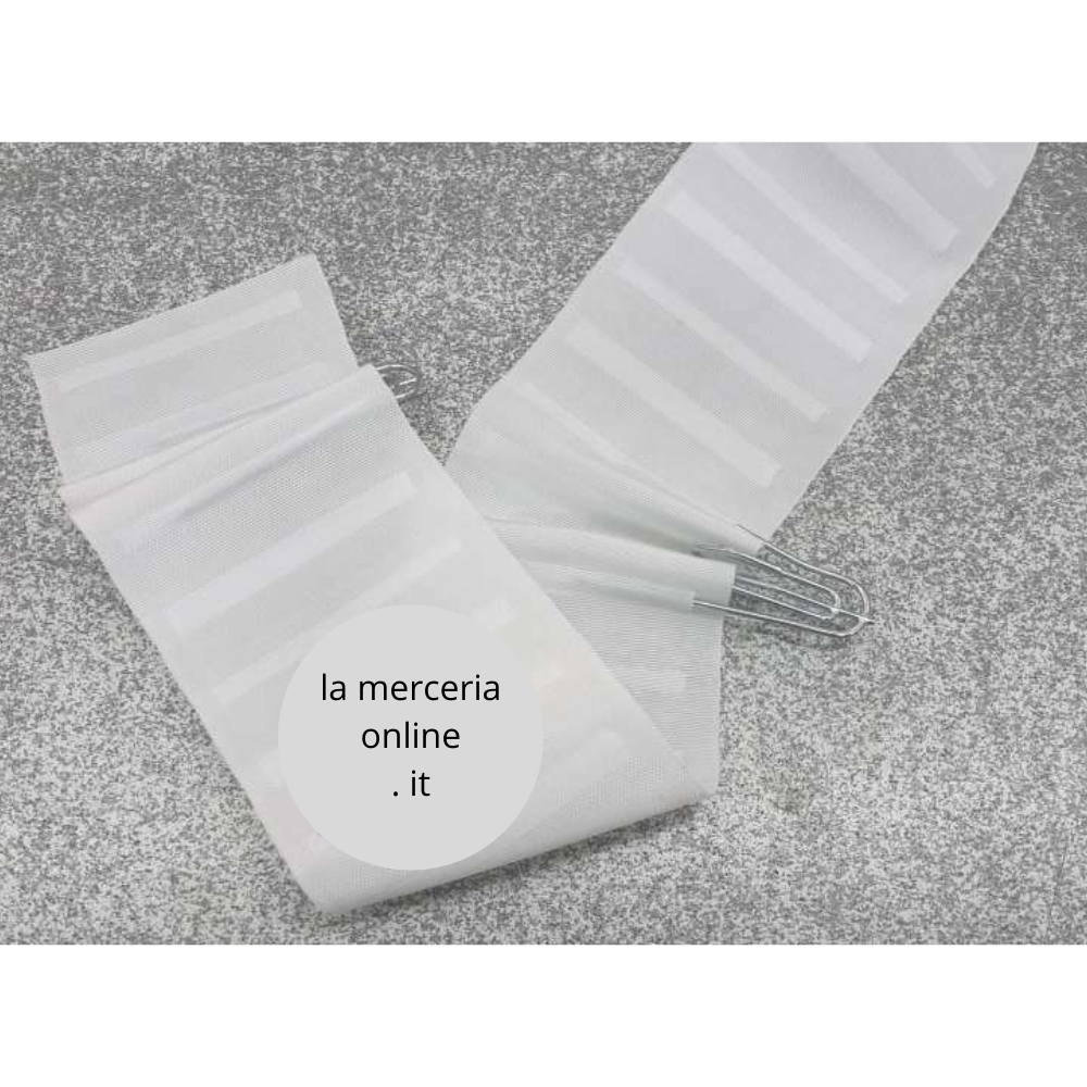 FASCIA PER TENDA FASCIA ARRICCIATENDA RILOGA  PER FORCHETTONI DI FERRO A 4 GANCI,  FASCIA PER TENDE TENDA DA CUCIRE 9 CM ULTERIORE METRATURA CONTATTRE