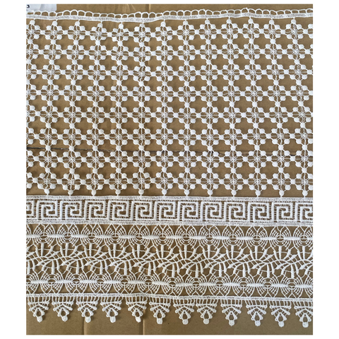PASSAMANERIA PIZZO MERLETTO MACRAMÈ ALTO 38 CM COLORE PANNA PER RIFINITURE ULTERIORE METRATURA CONTATTARE.